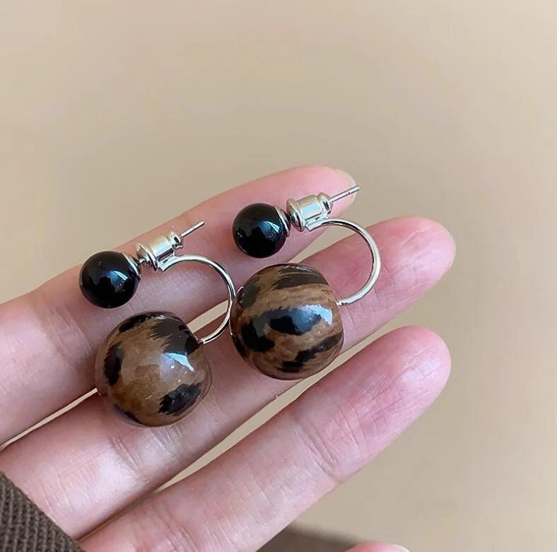 Leopard ball earrings