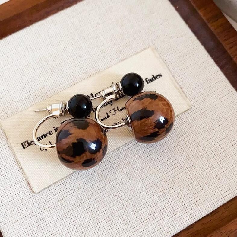 Leopard ball earrings