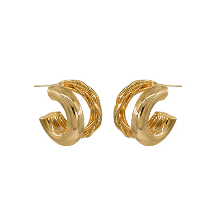 Double-layer twisted metal earrings - Golden