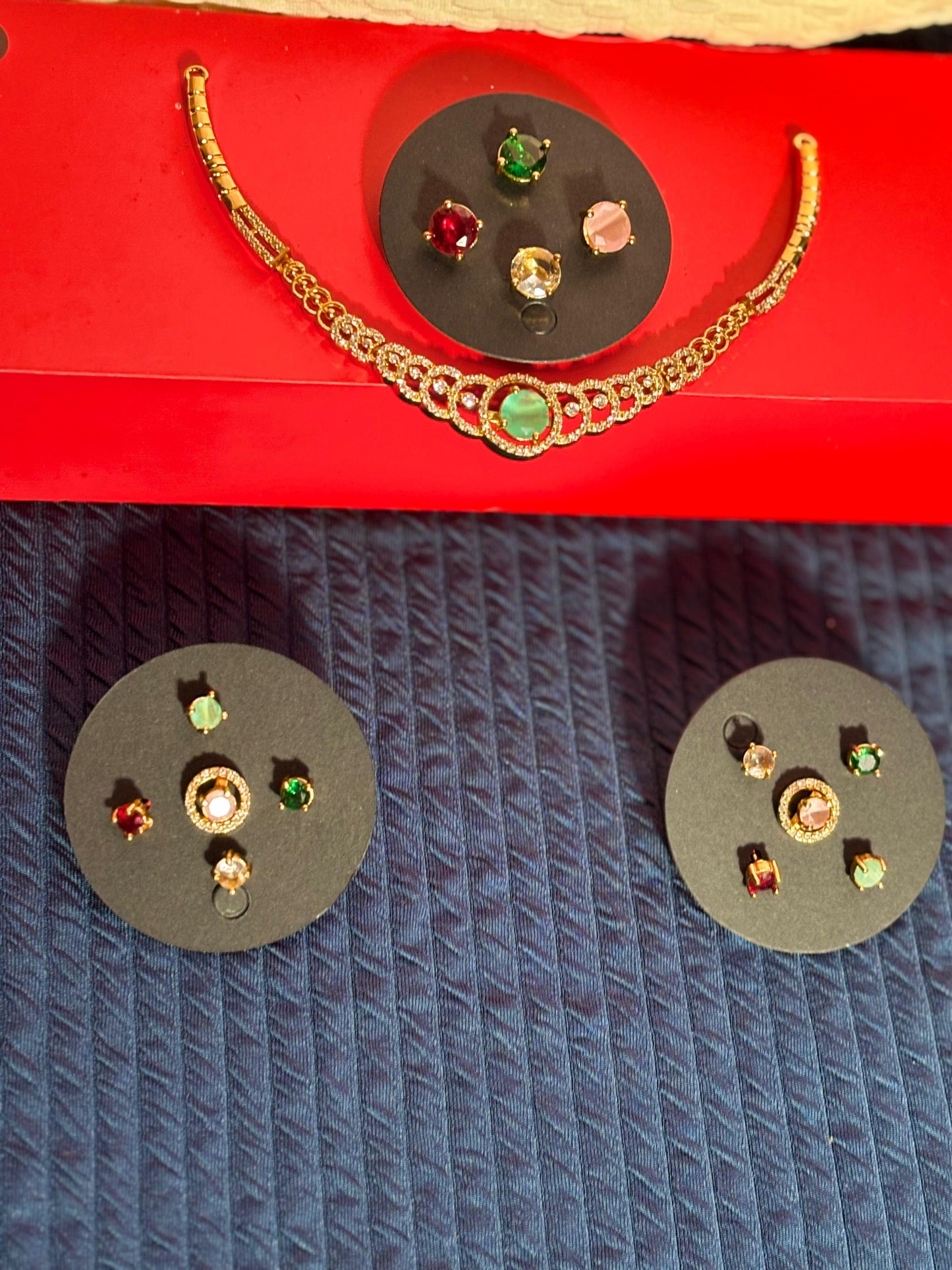 Premium Neckpiece changeable 5 Different colored stones with Stud Earings