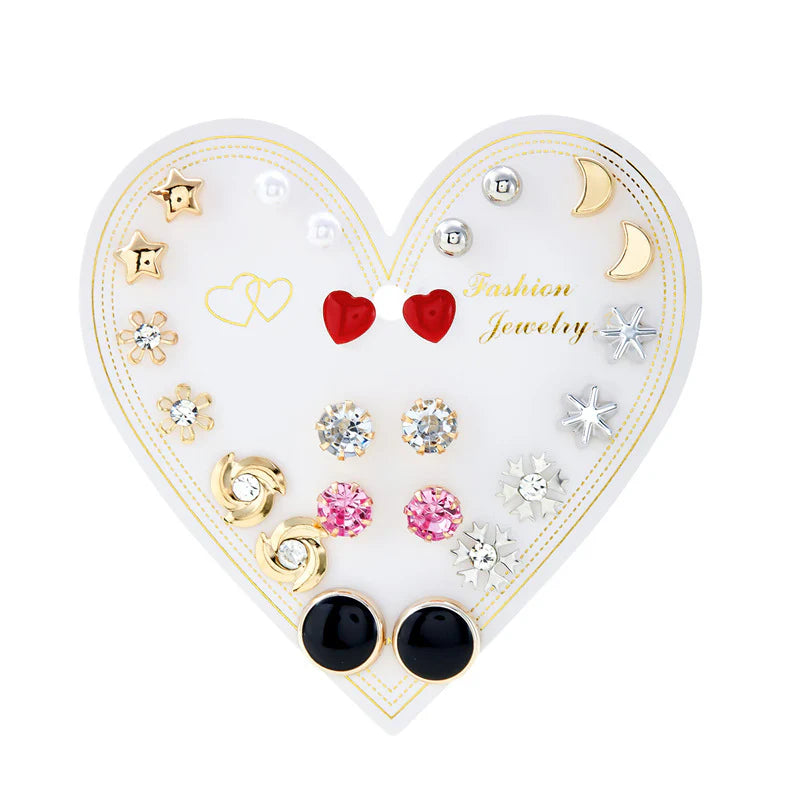 New monthly 12 pairs card-mounted earrings set