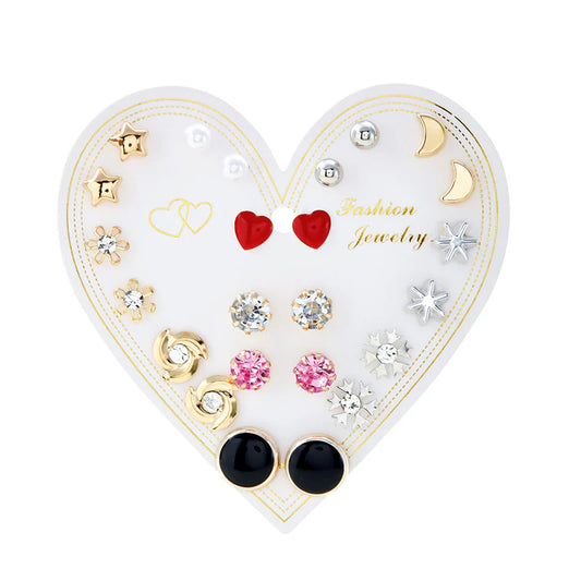 New monthly 12 pairs card-mounted earrings set