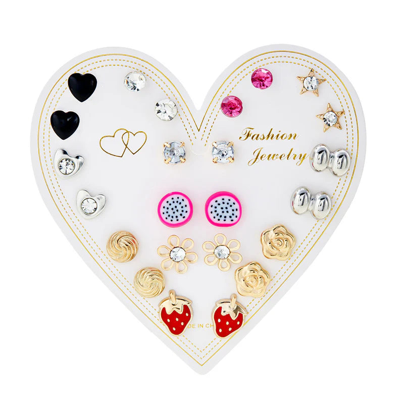 New monthly 12 pairs card-mounted earrings set