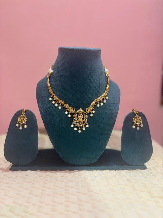 Premium Imitation Lakshmi Pearl Necklace with Lakshmi Earings