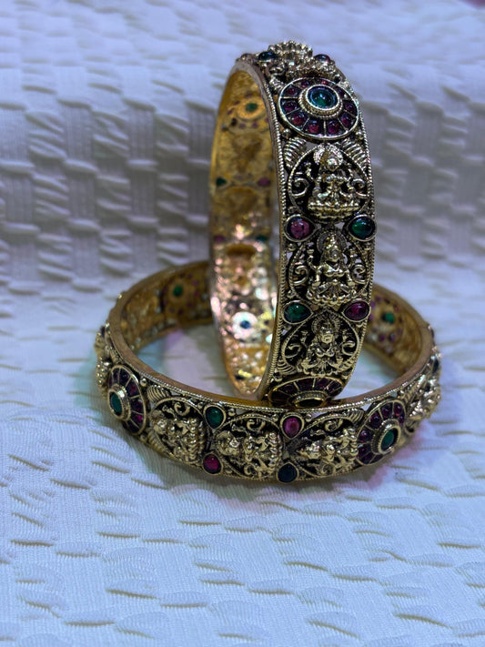 Bridal Premium Antique Lakshmi(Ruby-Green) Bangle