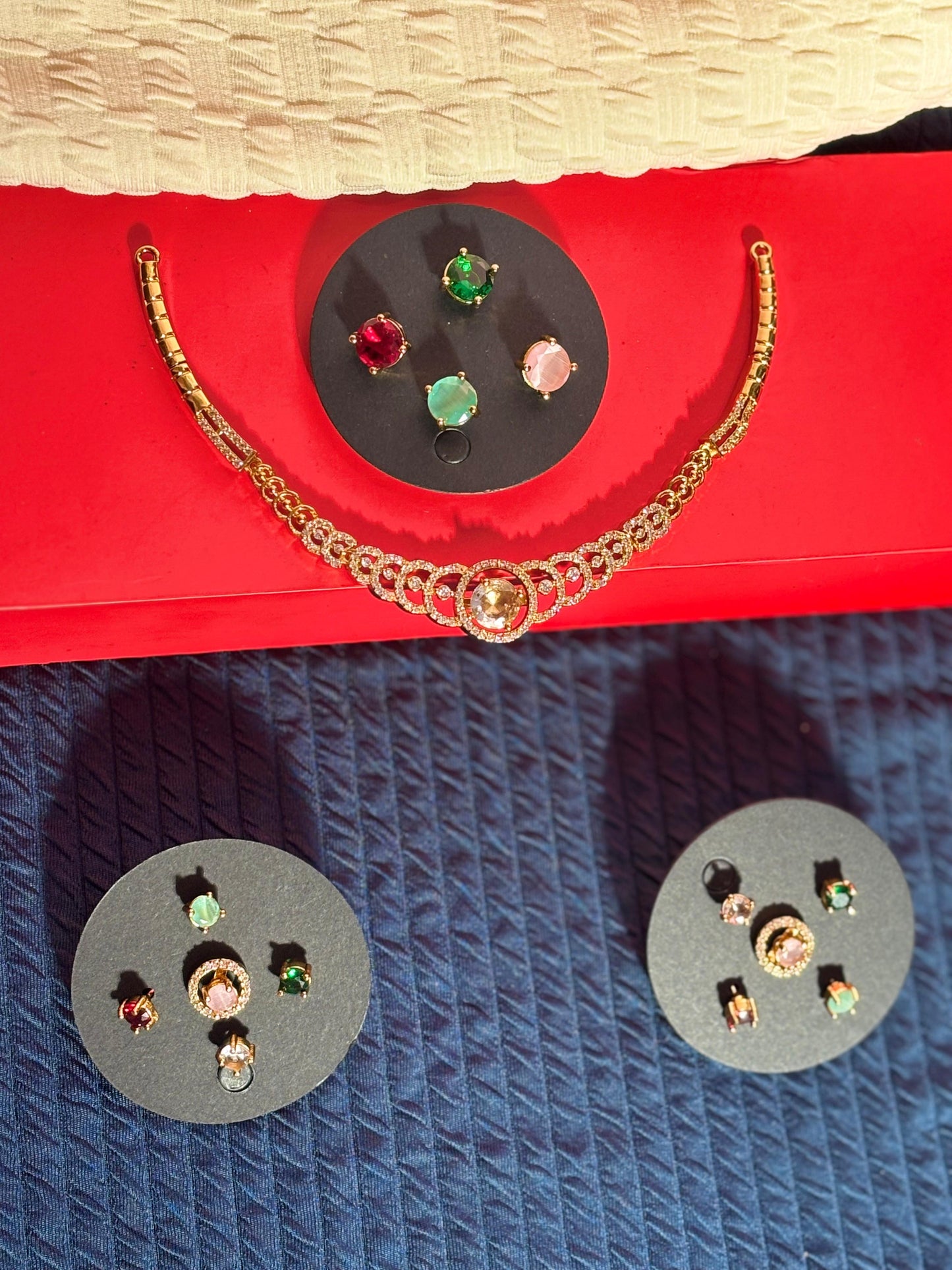 Premium Neckpiece changeable 5 Different colored stones with Stud Earings